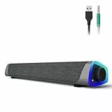 SOULION R30 Computer Lautsprecher, USB-betriebene Kleine PC Lautsprecher, Farbwechsel LED Licht mit Schaltertaste, Surround-Sound Tragbarer Computer Sound Bar Lautsprecher für Desktop Laptop