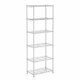 Mondeer Metallregal, 6-Stufiges Küchenregal, mit 8-Haken, Höhenverstellbar, Geeignet für Küche Badezimmer Wohnzimmer Balkon, 54 * 29 * 160cm, Silber