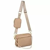 UTO Kleine Umhängetasche Damen 3 in 1 Crossbody Bag Damen Breiter Gurt mit Münzbeutel Handtasche mit Abnehmbare Kette Schultertasche mit Abnehmbarer Verstellbarer Schultergurt Aprikose Stylisch