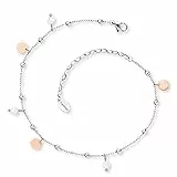 Engelsrufer Damen Fußkettchen Süßwasserperlen, Edelstahl Roségold, mit Schmuckblättchen, verstellbar 22–27 cm, sommerlicher Fußschmuck, nickelfrei