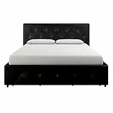DHP Furniture Dakota Bett mit Stauraum, schwarzes PU, Kingsize, 215 x 164 x 97cm (L x W x H)