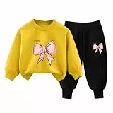 XINYUNZU Mädchen Jogginganzug Sweatshirt und Jogginghose Set Kinder Kleidung Set Fleece Sportanzug 2 Teiler Outfit Kuschel Klamotten Thermo Bekleidungssets Gelb 4 Jahre