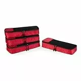 Amazon Basics Packwürfel Set für Koffer, Reise Organizer, Reißverschluss, 4 Teilig, Schmal, Rot