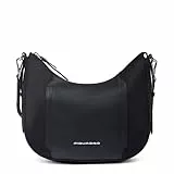 Piquadro – Kompakte Damen-Schultertasche – Leder und Stoff – Schwarz – Damen