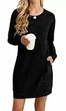 PrinStory Damen Pullover Kleid Freizeitkleider Lässig Rundhalsausschnitt Weich Hautfreundlich Tuinc Tops Basic Sweatkleid Pullover Mit Seitentaschen (Schwarz, L)