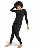 LAPASA Damen Innenfleece Thermounterwäsche Set, Thermooberteil & Thermohose Leggings Funktionsunterwäsche Sets, L44 Schwarz, 300 Extra warm, L