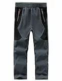 Kinder Softshell gefütterte Skihose, Thermalhose, Wasserdicht,Mädchen Wanderhose-Dark Grey+Black-134-140