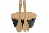 Kesper | Obst- und Salatschale mit Besteck, Material: Kunststoff, Bambus, Maße: Ø 26 cm/Höhe: 11 cm, Farbe: Schwarz, Braun | 92524