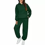 Jogginganzug Damen Set Elegant Langarm Trainingsanzug Sport Hosenanzug Damen Casual Hoodie Und Jogginghose 2 Teilig Outfit Outdoor Sportanzug Warm Hausanzug Bequeme Freizeitanzug (Dark Green,M)