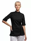 strongAnt Damen Kochjacke 3/4 Kurzarm mit Reißverschluss Stretch Professionelle Kochuniform - Schwarz, Größe: M