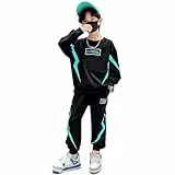 linboo Trainingsanzug Kinder Jungen Bekleidungsset 2tlg Jogging Anzug Hoodie und Hose Sport Kleidung Set Freizeitanzug, Schwarz/Grün, 146