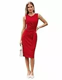 GRACE KARIN Damen Elegantes Wickelkleid Ärmellos Etuikleid Rundhals Midi Business Kleid Cocktail Party Bleistiftkleid Formelle Rot M