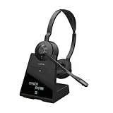 Jabra Engage 75 SE Drahtloses Stereo-Headset für professionelle Anrufe, DECT, 150 m Reichweite, USB-C zu USB-A mit fortschrittlichem Mikrofon mit Geräuschunterdrückung, mit Standfuß, Kabel - Schwarz