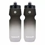 GLEKGLEK Trinkflasche Fahrrad 750ml BPA Frei, Auslaufsicher Sportflasche, Spülmaschinengeeignet, für Outdoor Fitnessstudio Wandern Radfahren (Schwarz Weiß) - 750 ml x 2