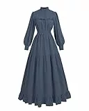 Viktorianisches Kleid Mittelalter Kleidung Damen A Linien Vintage Kleid Abendkleid Langarm Maxikleid Damen Kleider Festlich Marineblau M
