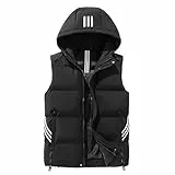 YCDZSW Herren Outdoor-Weste, Steppweste mit Kapuze Ärmellos Jacke Wärme Daunenweste Dicke Freizeit Gilet Winter Vest (M,Schwarz)