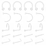 WillTen 20PCS Plastik Nasenstecker Verstecken Piercing für Schule, 20G Clear Nose Ring Nase Piercing mit Transparenten Pailletten Retainers Schmuck Set für Nase Septum Tragus Knorpel Helix