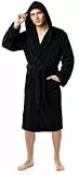 NY Threads Morgenmantel für Männer mit Kapuze, Kuschelig weich, Loungewear und Nachtwäsche (Schwarz, X-Groß)