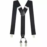 Hosenträger für Herren mit 4 Metall Clips, 3,5 cm breit Passform für Damen Herren Einheitsgröße Einstellbar Elastisch Heavy Duty Men Braces X-Form elegantes Accessoire für Hochzeit Büro Party Schwarz