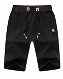 LVCBL Shorts Herren Sportshorts Kurz Hosen mit Taschen Elastischer Bund Shorts Schwarz L
