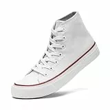 sharllen High Top Sneakers Damen Canvas Stoffschuhe Damen Atmungsaktive Turnschuhe Freizeit Leicht Stoff Schuhe Leinenschuhe Segeltuchschuhe(White 245 EU37.5)