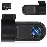 NHOPEEW 720P Dashcam Front - 720P Mini Dash Camera für Autos - Driving Recorder Eingebautes 150 Grad Nachtsicht-Objektiv Unterstützung 24H Parking Monitor Loop Recording + 64G SD Card