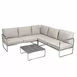 greemotion Gartenmöbel Set Sydney Beige 4-teilig - Lounge Set aus Edelstahl - Gartenlounge Set inkl. Kissen