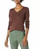 Amazon Essentials Damen Regular-Fit Leichter Langarm-Pullover V-Ausschnitt (In Übergröße Erhältlich), Dunkles Kastanienbraun Meliert, M