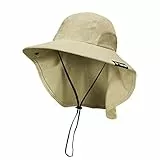 Kato Tirrinia Outdoor Sonnenhut Herren Damen mit Nackenschutz, UPF 50 UV Schutz Safari Bucket Hut, Faltbar Cap Sonnenschutz für Anglerhut Wanderhut Gartenhut Tropenhut, Khaki