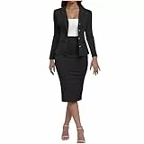 KOG Blazer Damen Elegant 2-Teiliges Outfit Rock Anzug Set Frauen Dünne Festlich Blazer Bleistiftrock Anzug Set Casual Outfits für Arbeit Business Kostüm Hosenanzüge Hosenanzug Schwarz XXL