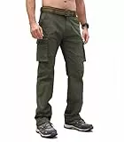 Cindeyar Cargohose Herren Relaxed Fit Baumwolle Wanderhose Herren Casual Arbeitshosen Männer Outdoor Militär Taktische Hosen mit Multi Taschen(Armeegrün,L)