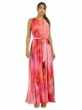 ApartFashion Damen Langes Chiffon-Maxikleid – ärmelloses Partykleid, elastische Taille und Gürtel, Rundhalsausschnitt, Sommer-Freizeitkleid mit Schlitz, Seitentaschen, perfekt für besondere Anlässe
