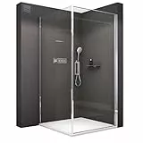 Bernstein Duschkabine ESG-Glas Duschabtrennung EX416S mit Nano, Eck-Dusche mit Hebe-Senk-Mechanismus, flexible Montage der Duschtür, Duschwand mit Drehtür, 100 x 100 x 195 cm, ohne Duschtasse