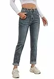 Alaster Queen Jeans Damen Classic Bequeme Mid Waist Freizeit Denim Simple Boyfriend Jeans Damen Mittelblau L