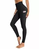 OUGES Damen Sport Leggings High Waist Leggins Yogahose Blickdichte Sporthose mit Taschen (Schwarz,S)