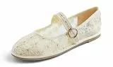 Feversole Lace Mary Jane Halbschuhe,Flach Freizeit Tanzschuhe Spitze Mary Jane Beige 39