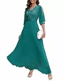 Wedtrend Abendkleider Elegant für Hochzeit Lang Abendkleid Damen mit Pailletten Cocktailkleid Outfit Hochzeitsgast Ballkleider Damen Lang WT0317 PeacockGreen M