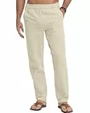 LVCBL Herren Leinenhose Herrenhose mit Taschen Elastischer Bund Khaki XL