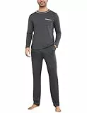 Litherday Schlafanzüge für Herren Lang Pyjama Baumwolle Winter Pyjama Set Männer