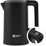 Balter Edelstahl Wasserkocher mit Temperatureinstellung, 40°C-100°C, Doppelwand, BPA frei, elektrischer Wasserkocher, Teekocher Kompakt, 1,7L, 2200W, leise, Schwarz