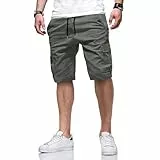 ZOXOZ Kurze Hosen Herren Shorts Herren Cargo Shorts Sommer Chino Baumwolle Elastische Taille Mit 6 Taschen Grau 2XL