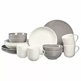 Ritzenhoff & Breker Levi Kombiservice 16-teilig, Teller Schalen und Becher für 4 Personen, Skandinavisches Design mit feinem Rillenrelief, Mix & Match Geschirr, Porzellan, Weiß-Grau