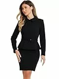 Allegra K Damen 2-Teilige Business Anzüge Schößchen Blazer Jacken und Bleistiftrock Sets Schwarz L