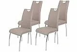 Hela Tische, 4er Set Esszimmerstuhl Susi, Bezug Kunstleder Cappuccino, Griffmulde, Metallgestell Chrom, 43 x 61 x 98 cm