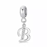 Symretie Damen 925 Sterling Silber Charms Anhänger Buchstaben B Beads Charms Kompatibel mit Europäischen Armbänder und Halskette