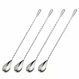 Shwdsy Cocktail Löffel Lang, 4 Stück Cocktaillöffel, 30 cm Professioneller Cocktailrührlöffel, Edelstahl Barlöffel, Griff mit Spiralstruktur, für Bar, Restaurant, Zuhause