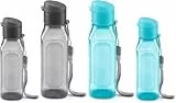 MILTON Bulk Wasserflaschen Set mit 4 – 10 und 480 ml Mehrfarbige Flaschen für Kinder und Erwachsene – auslaufsicher mit Tragegurt – quadratische wiederverwendbare Flaschen für Saft, Getränke, BPA-frei
