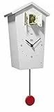 KOOKOO Birdhouse Weiss, Moderne Design Kuckucksuhr, mit 12 Vogelstimmen oder Kuckuck, Aufnahmen aus der Natur