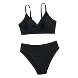Bikinis für Mädchen Einfarbiges Zweiteiliger Badeanzug Verstellbare Bikini Oberteil mit Triangel Bikinihose Sommer Kinder Bikini Mädchen Sport Bikini Set Tankini Strand Bikinis (A-Black, 12-14 Years)