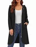 Zeagoo Damen Lange Zip Up Hoodie Leichte Oversized Dünne Tunika Kapuzen Sweatshirt Jacke mit Taschen, A_Fleece Fabric_Black, XL
